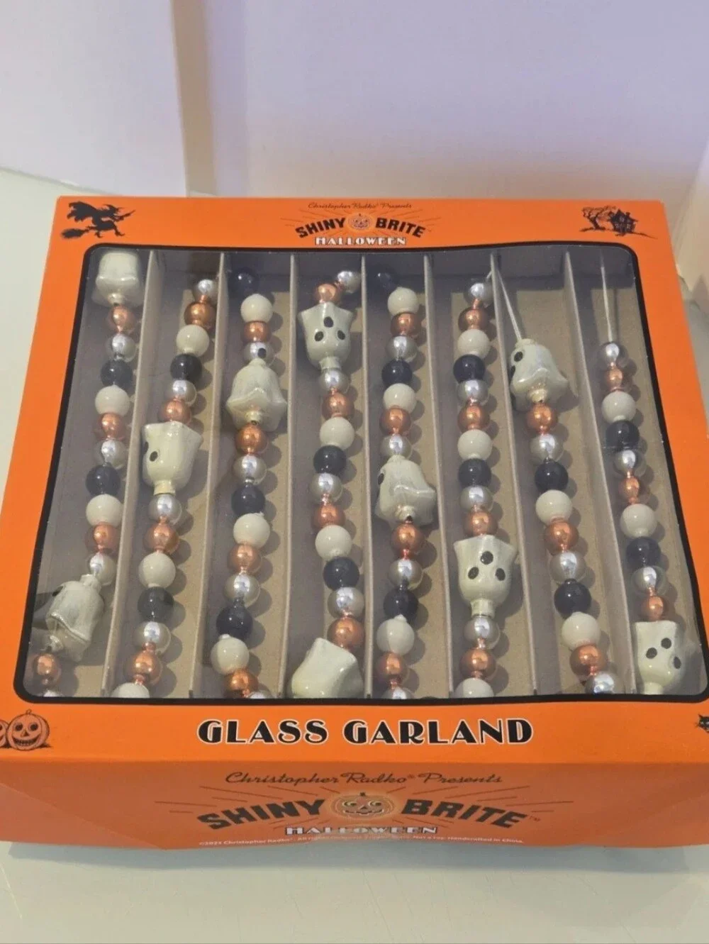 Christopher Radko Shiny Brite HALLOWEEN GHOST GARLAND! Glass Beads 2025 New